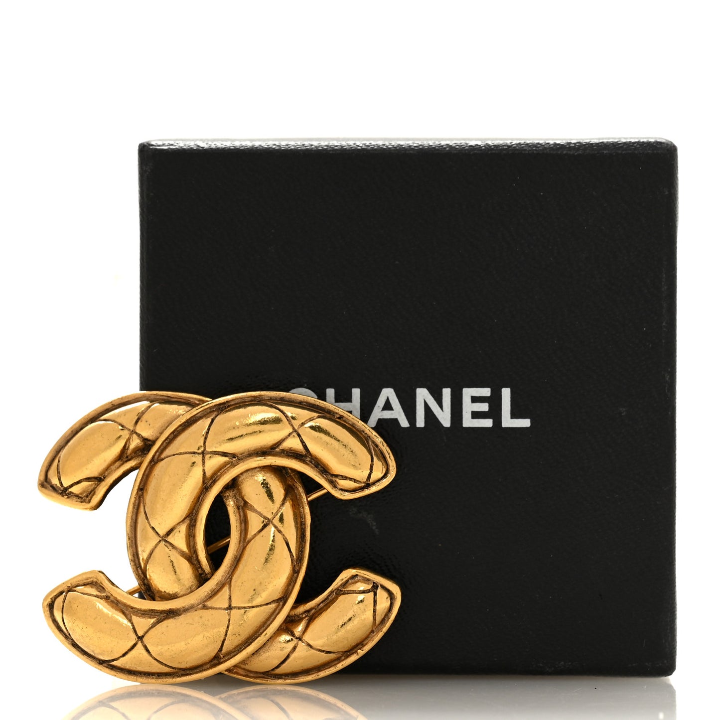 Metal Quilted Large CC Brooch Gold