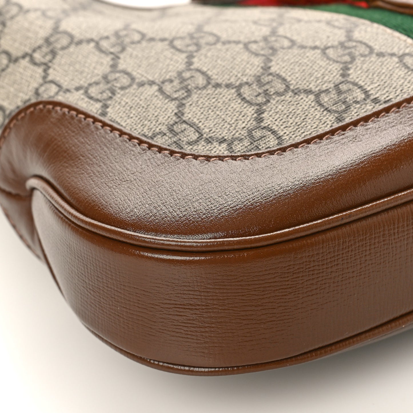 GG Supreme Monogram Azalea Calfskin Web Small Jackie 1961 Hobo Beige Ebony Brown Sugar