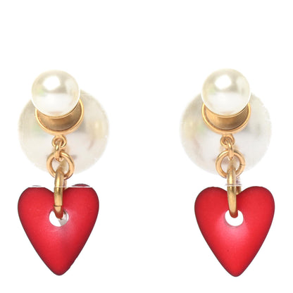 Christian Dior Pearl Heart Dioramour Tribal Earrings Gold Red 1 of 4