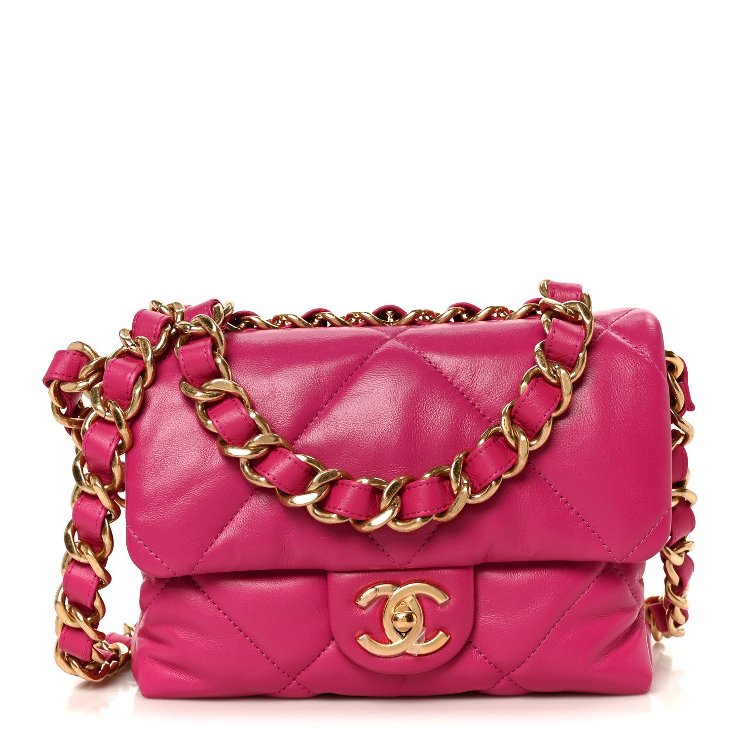 Chanel Lambskin Quilted Small Chain Top Handle Flap Fuchsia 1 of 13