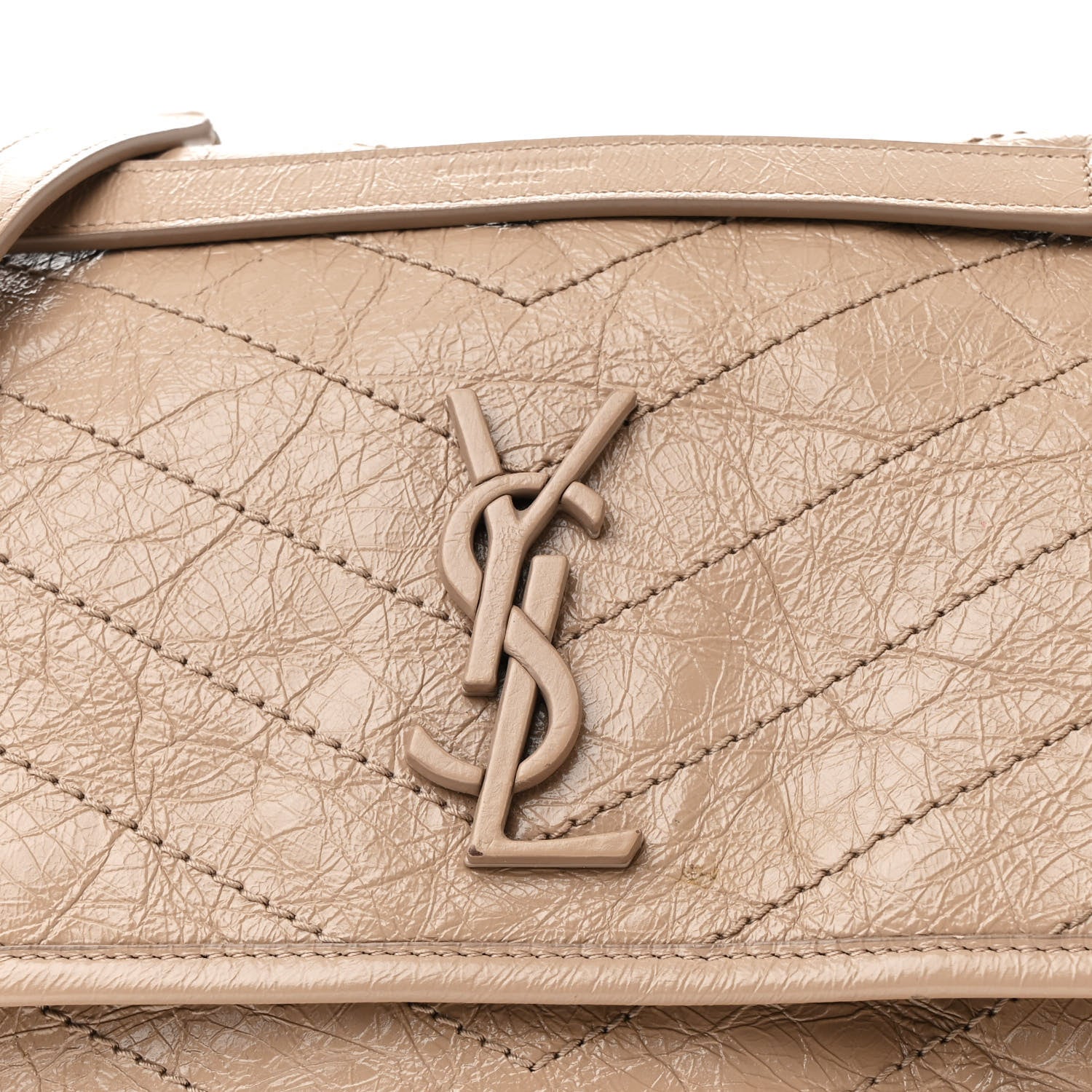 Saint Laurent Crinkled Calfskin Matelasse Monogram Medium Niki Chain Satchel Light Taupe 8 of 10