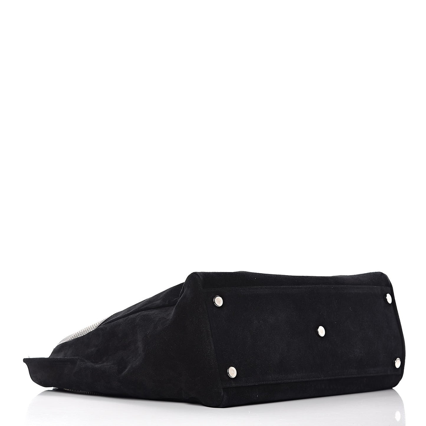 Calfskin Suede Studded Reversible East West Shopping Tote Black