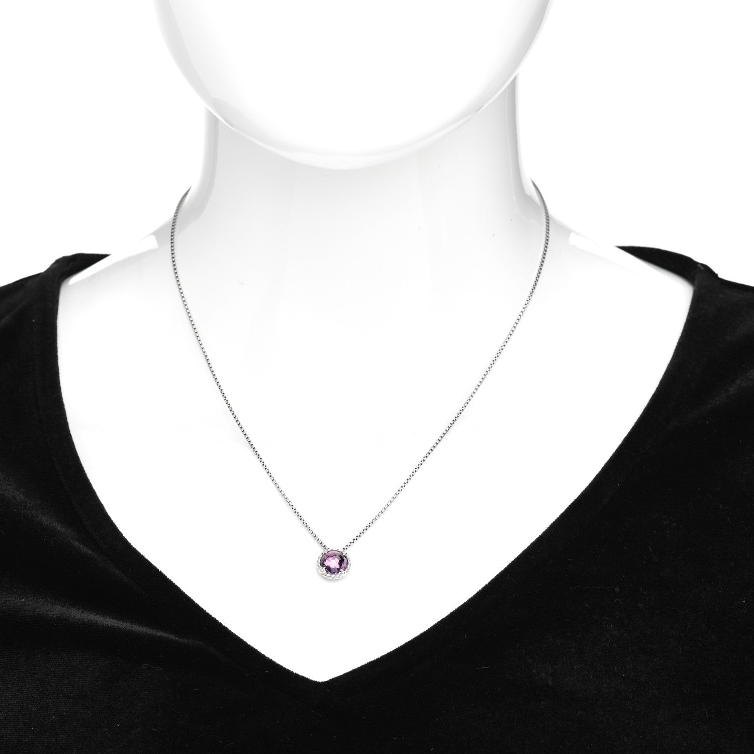 David Yurman Sterling Silver Amethyst 8mm Petite Chatelaine Pendant Necklace 2 of 4