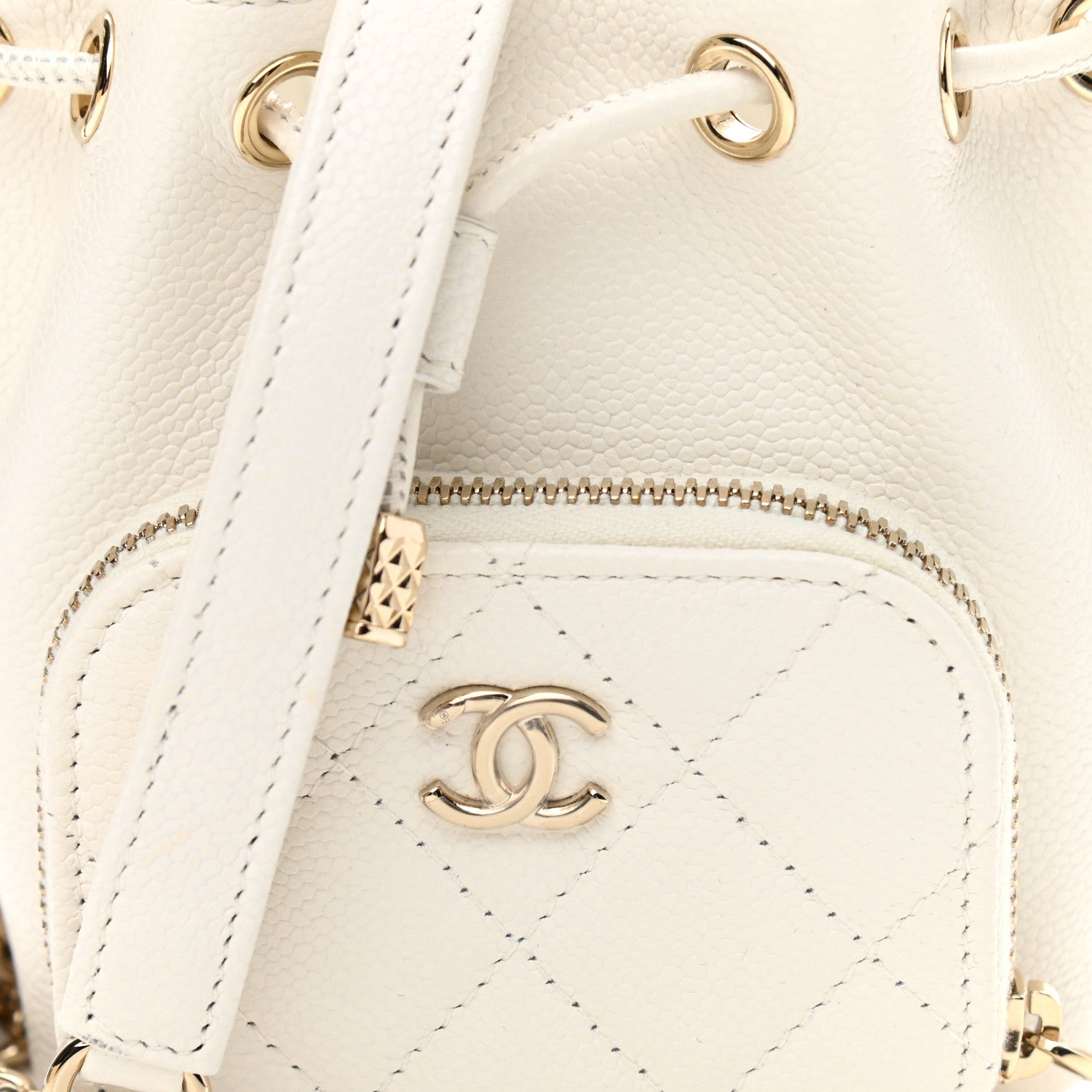 Chanel Caviar Quilted Mini CC Pocket Bucket Bag White 8 of 11