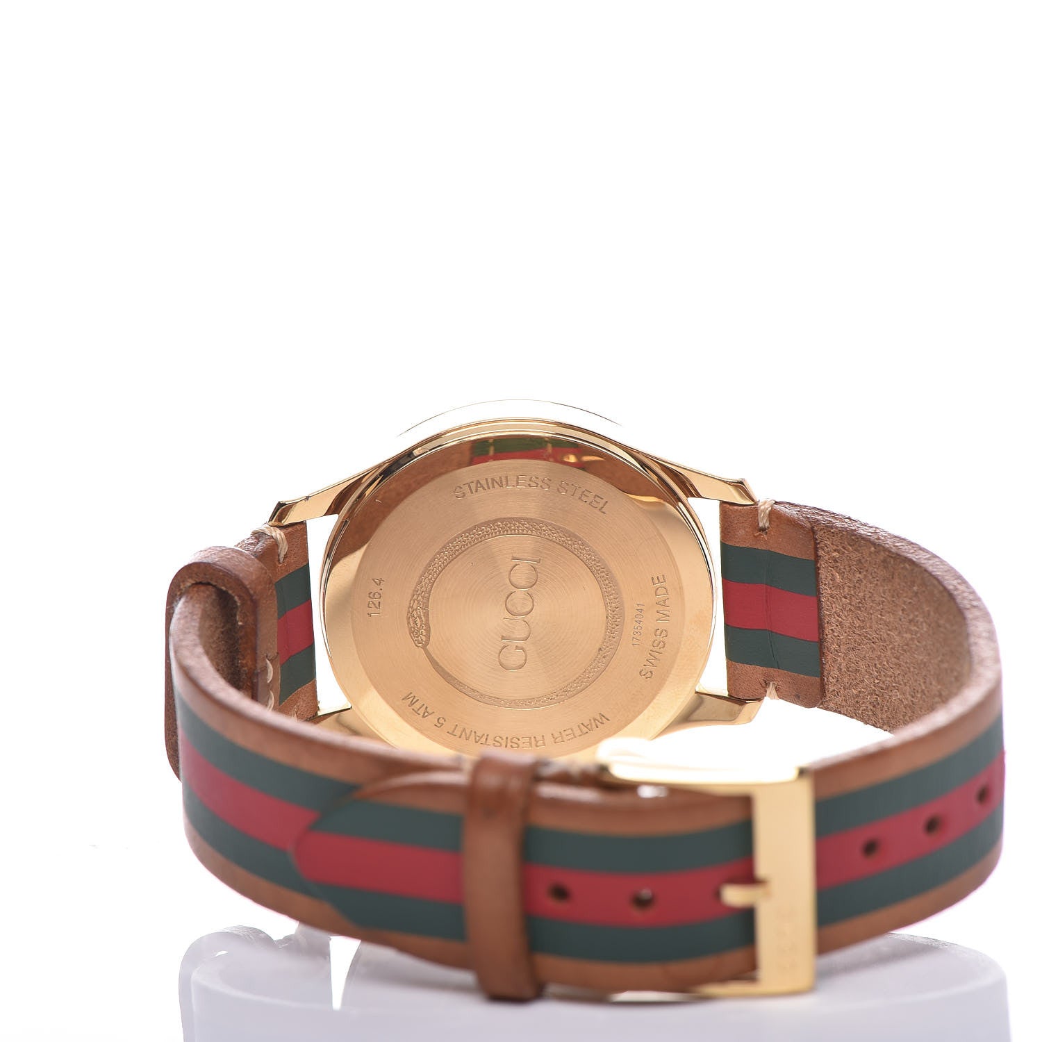 Gucci Stainless Steel Calfskin 38mm G-Timeless Stripe Web Quartz Watch Brown 4 of 5
