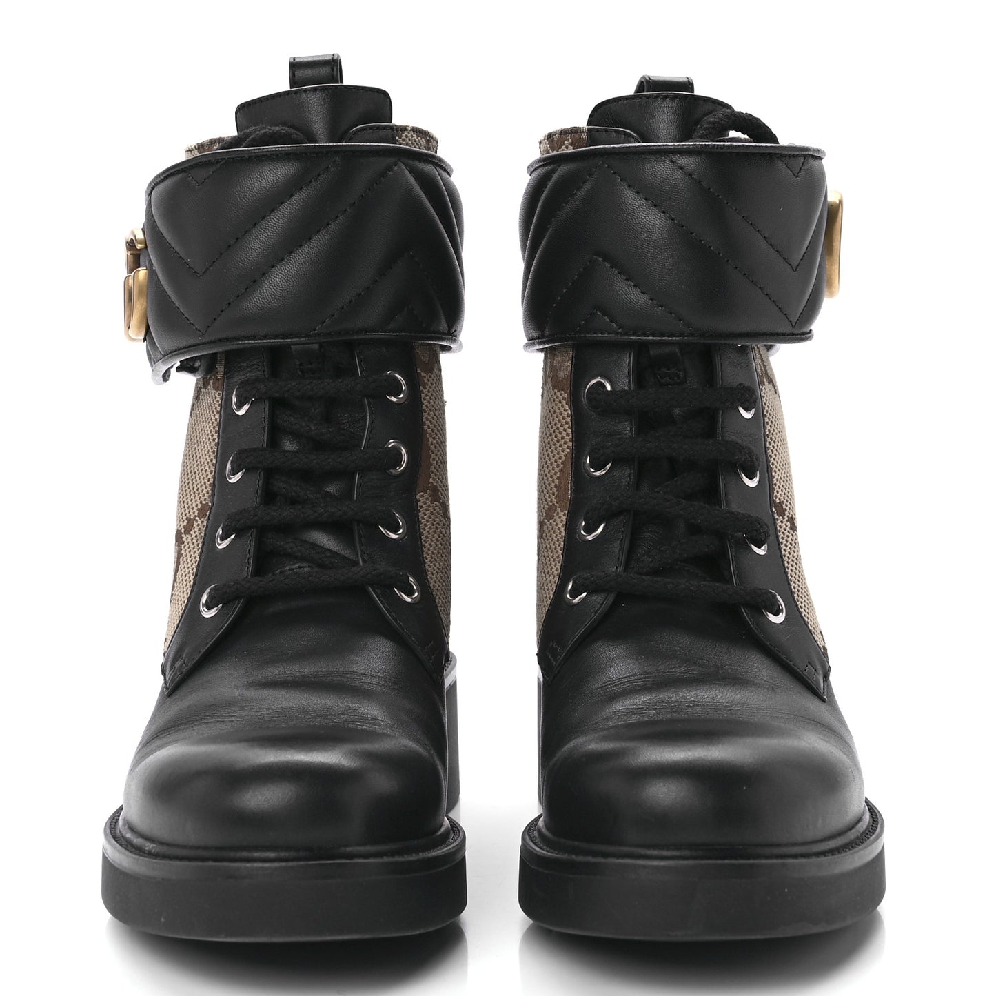 Flores Calfskin Monogram Maxi GG Nappa Matelasse Double G 40mm Ankle Boots 37.5 Black Camel Ebony