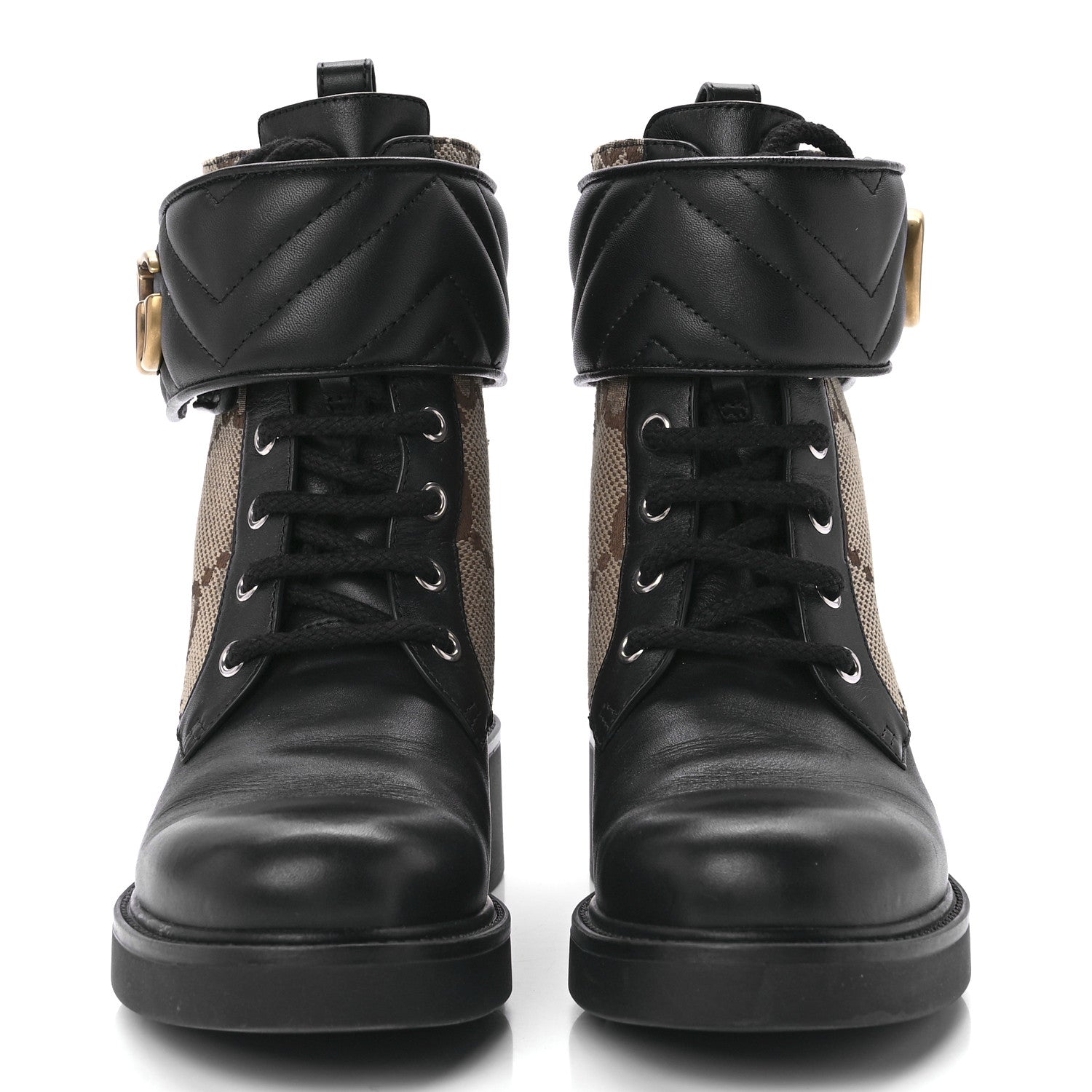 Gucci Flores Calfskin Monogram Maxi GG Nappa Matelasse Double G 40mm Ankle Boots 37.5 Black Camel Ebony 2 of 9