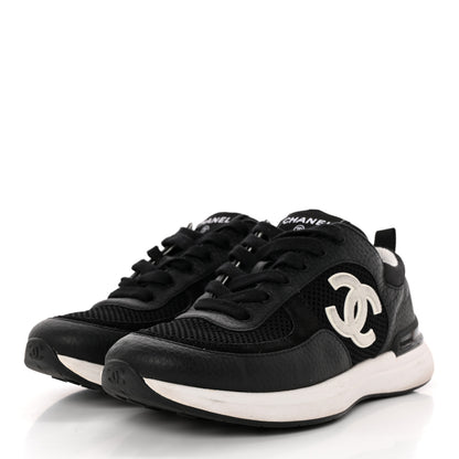 Chanel Calfskin Mesh Lycra Suede Womens Logo Sneakers 37 Black 3 of 11
