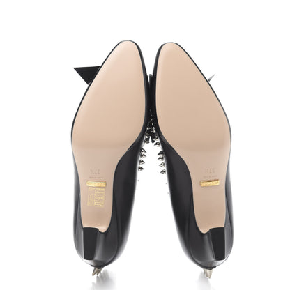 Gucci Malaga Kid Bow Spike Berith Low Heel Pumps 37.5 Black 6 of 10