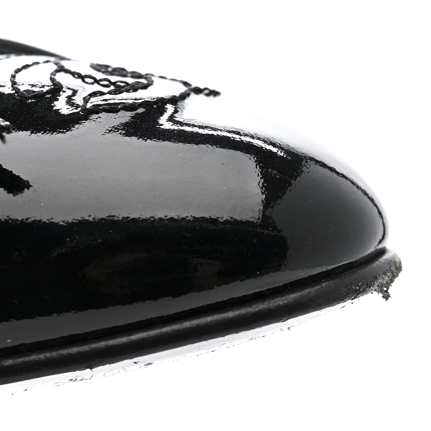 Lambskin Patent Cap Toe Ballerina Flats 39.5 Black