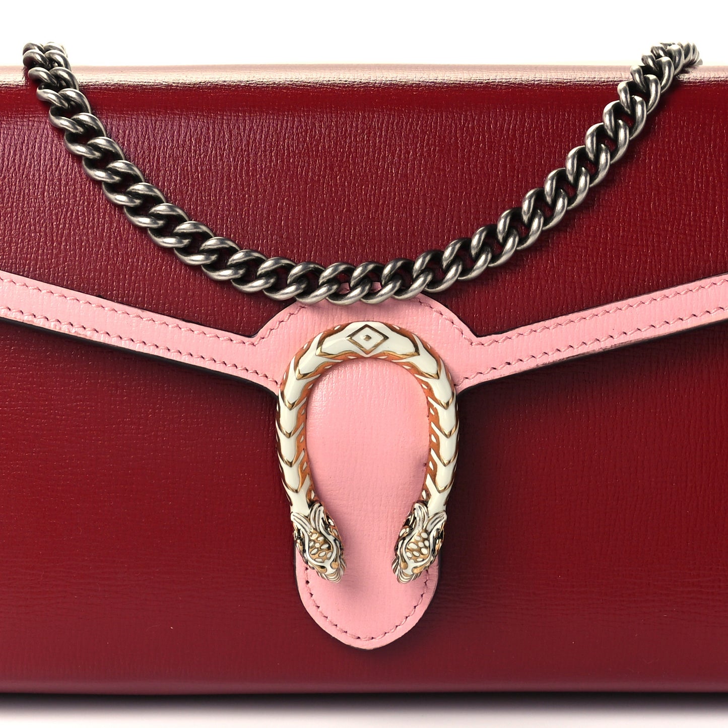 Azalea Calfskin Enamel Mini Dionysus Chain Wallet New Cherry Red Wild Rose Off White