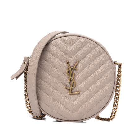 Saint Laurent Grain De Poudre Matelasse Chevron Quilted Round Vinyle Camera Bag Dark Beige 1 of 3