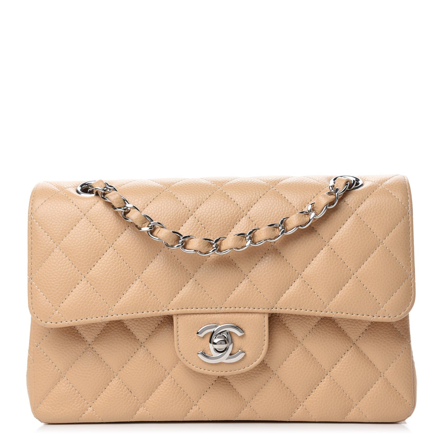 Caviar Quilted Small Double Flap Beige