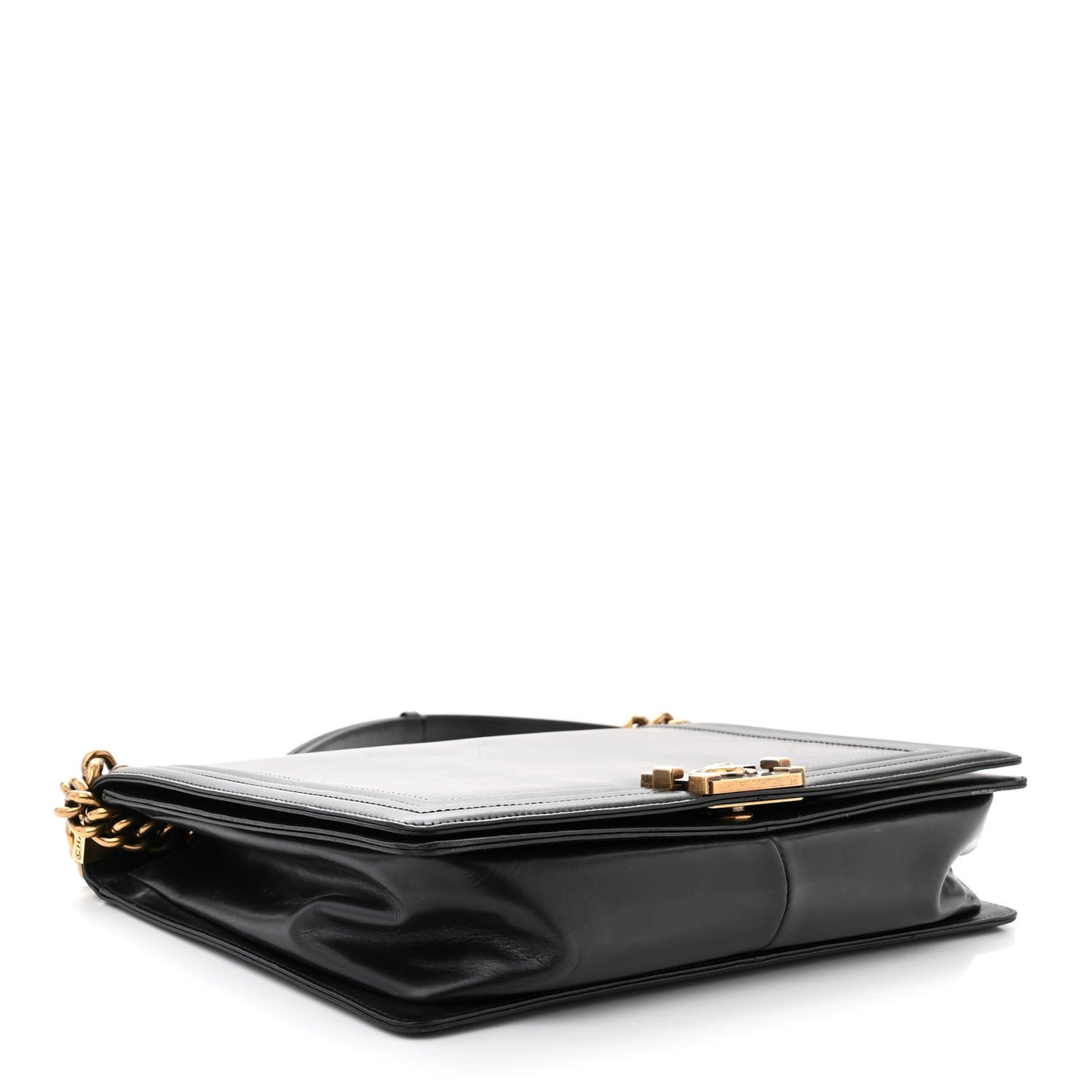 Glazed Calfskin Large Boy Flap Black
