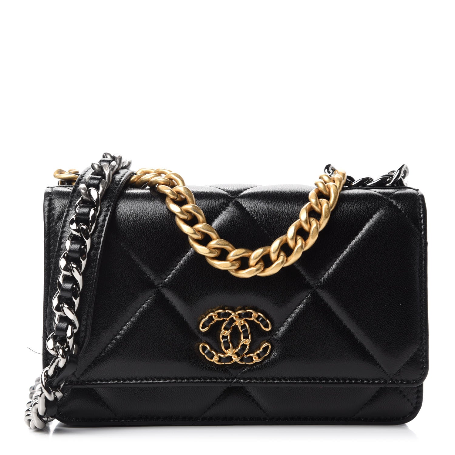 Chanel Goatskin Quilted Chanel 19 Wallet On Chain WOC Black 1 of 14
