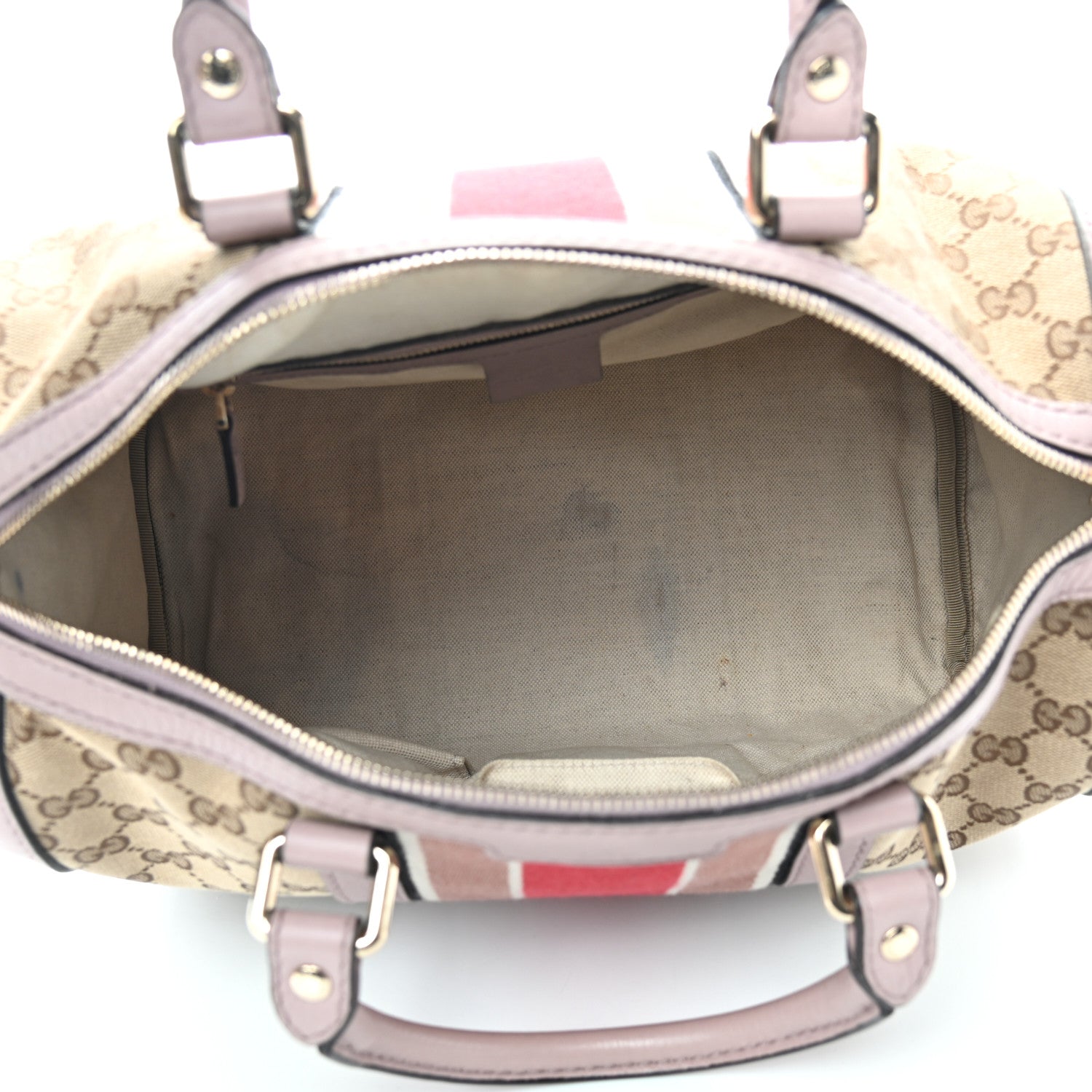 Gucci Monogram Selleria Calfskin Vintage Web Medium Boston New Sand Lilas 5 of 10