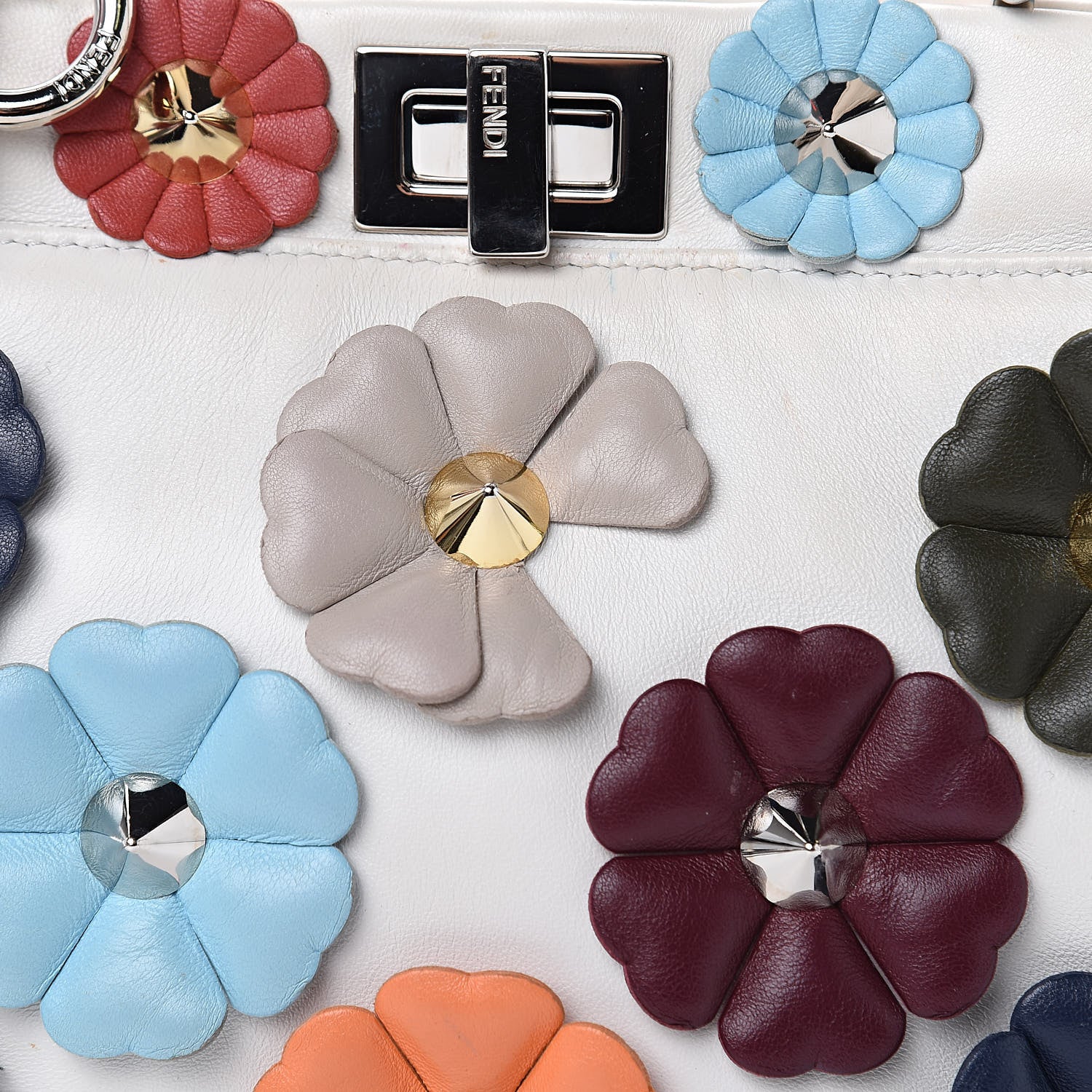 Fendi Nappa Flowerland Mini Peekaboo Iconic Satchel White Ice Multicolor 18 of 19