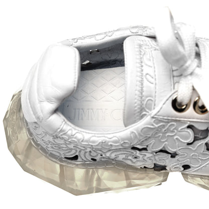 Jimmy Choo Calfskin Womens Cut Out Embroidered Diamond Low Top Sneaker 38 White 7 of 7