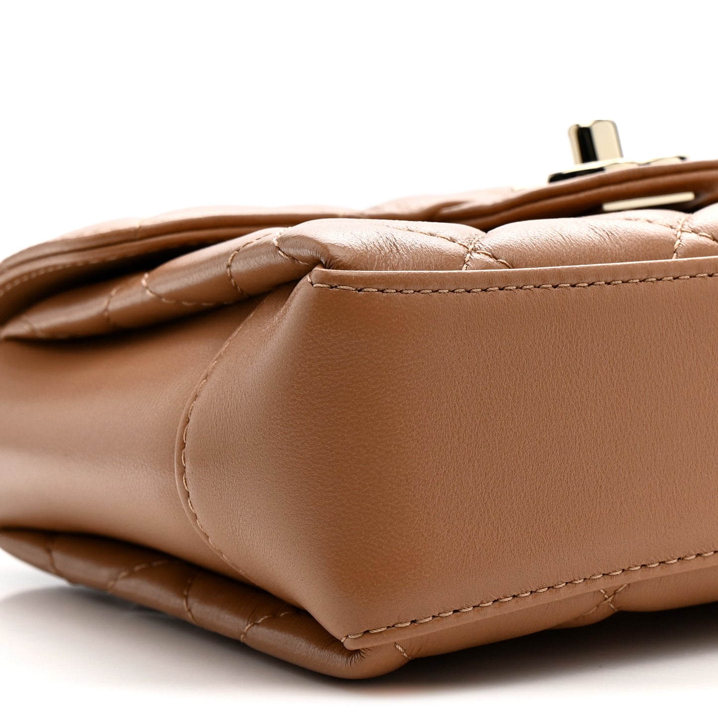 Lambskin Quilted Mini Retro Twist Top Handle Flap Beige