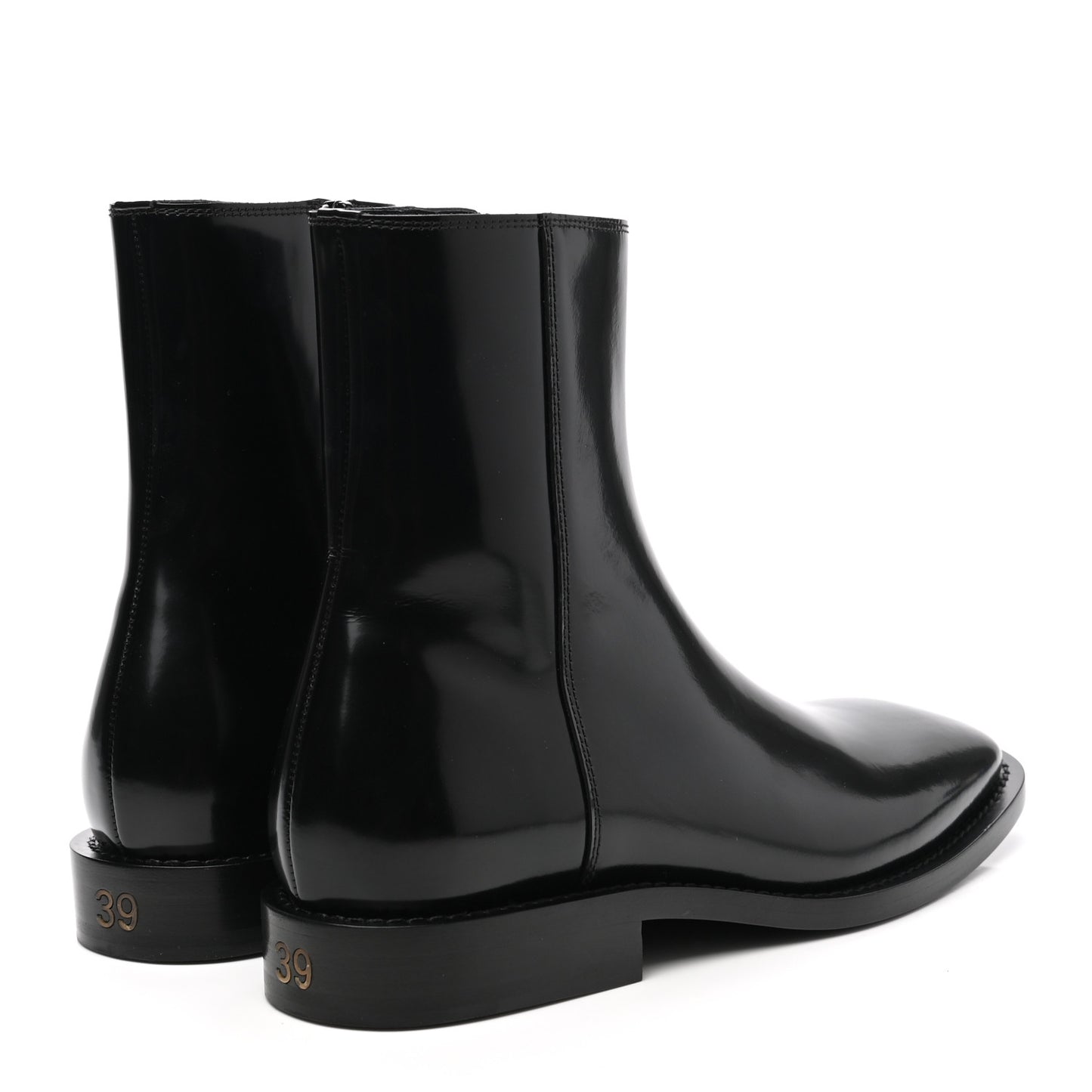Polished Calfskin Rim Boots 39 Black