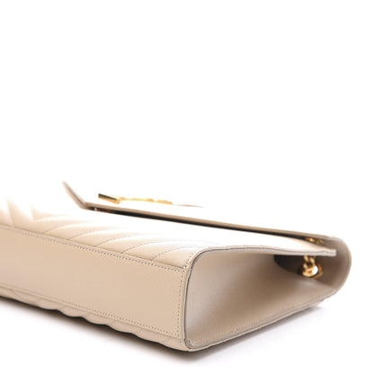 Saint Laurent Grain De Poudre Matelasse Chevron Large Monogram Satchel Nude Powder 8 of 11