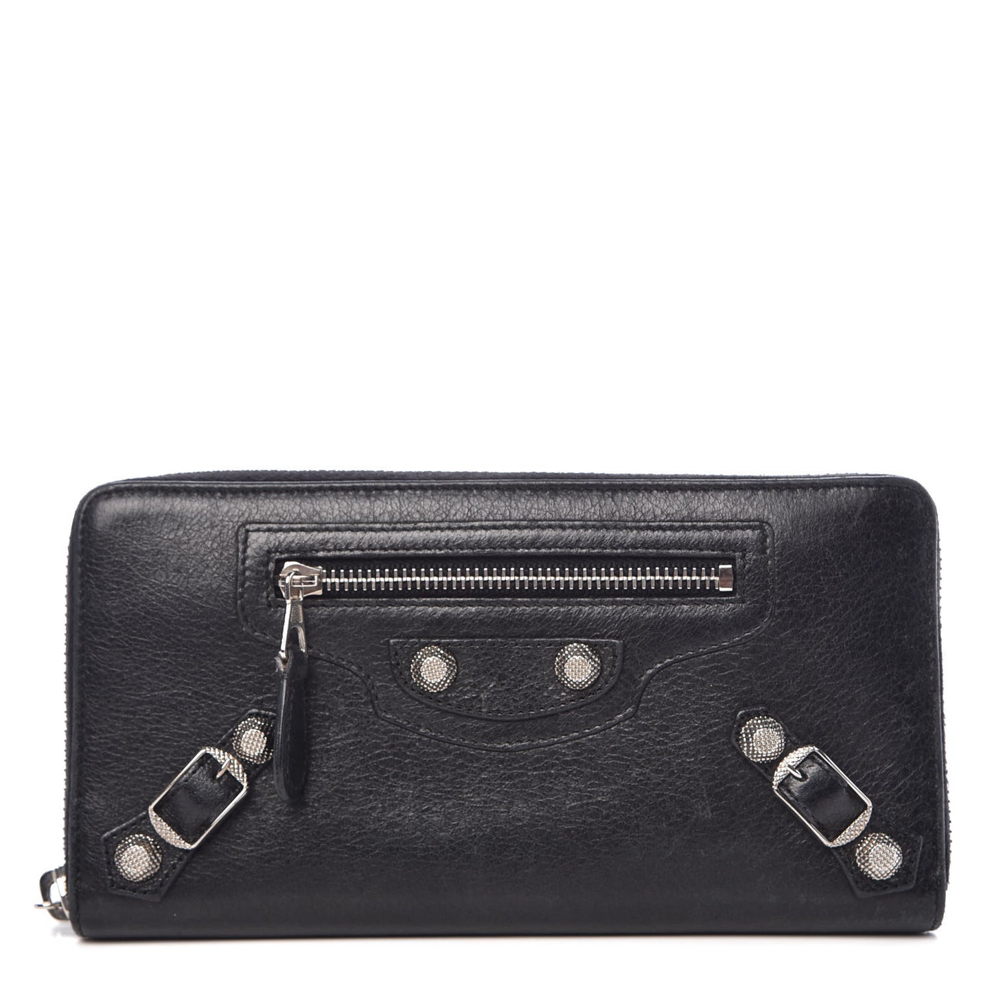 Agneau Giant 12 Silver Hardware Continental Zip Around Wallet Black