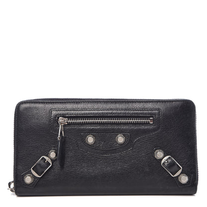 Balenciaga Agneau Giant 12 Silver Hardware Continental Zip Around Wallet Black 1 of 9