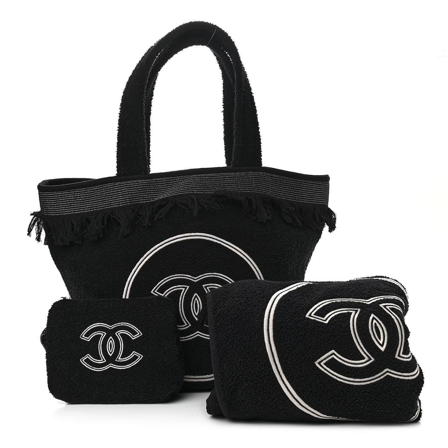 Chanel Terry Cotton CC Beach Tote Towel Set Black 1 of 10