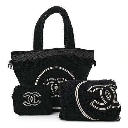 Chanel Terry Cotton CC Beach Tote Towel Set Black 1 of 10