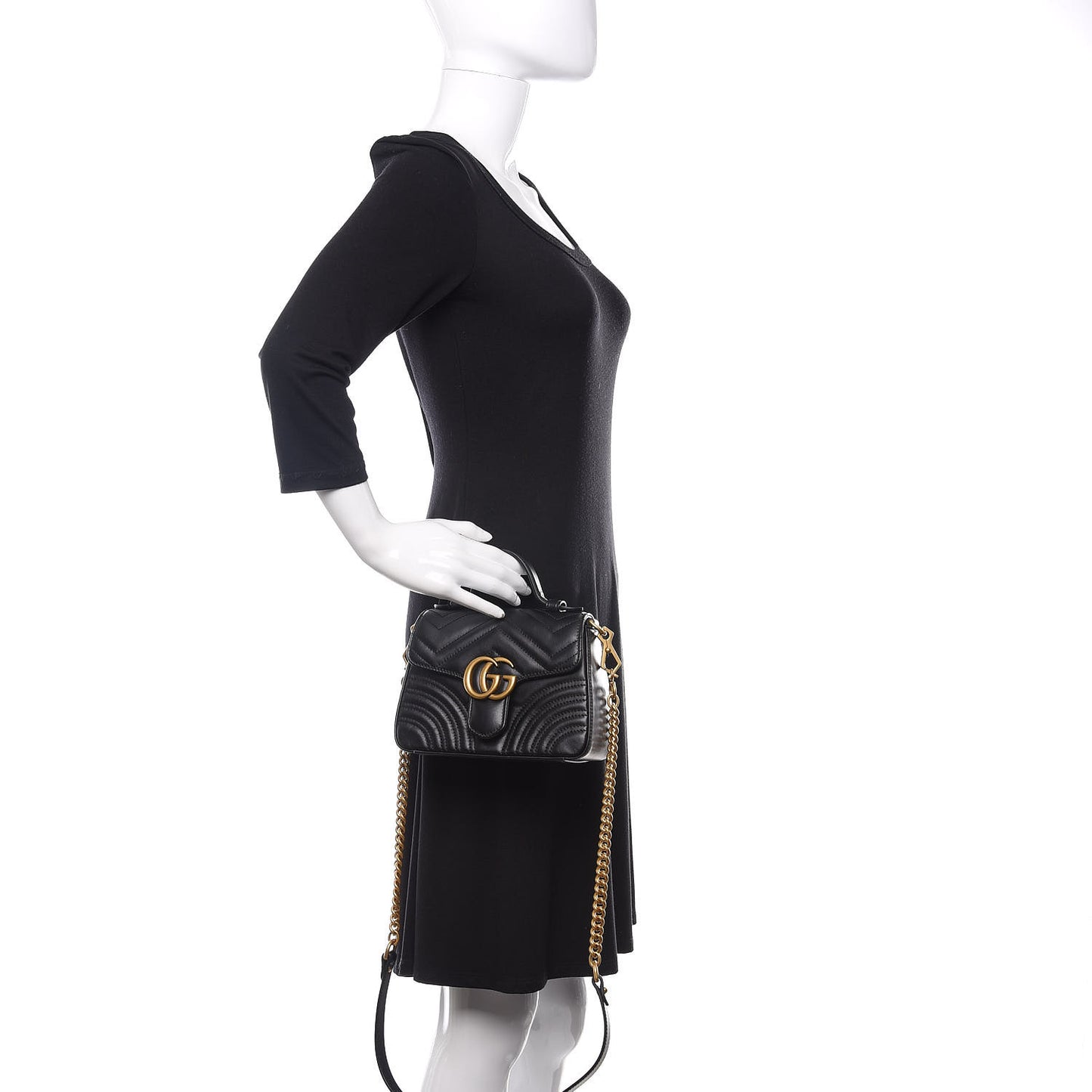 Calfskin Matelasse Mini GG Marmont Top Handle Shoulder Bag Black