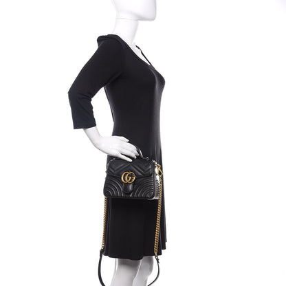 Gucci Calfskin Matelasse Mini GG Marmont Top Handle Shoulder Bag Black 3 of 9