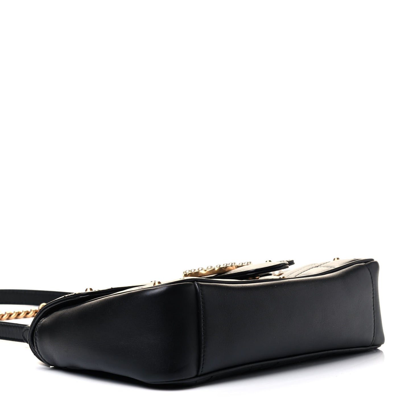 Calfskin Matelasse Studded Small Pearly GG Marmont Shoulder Bag Black