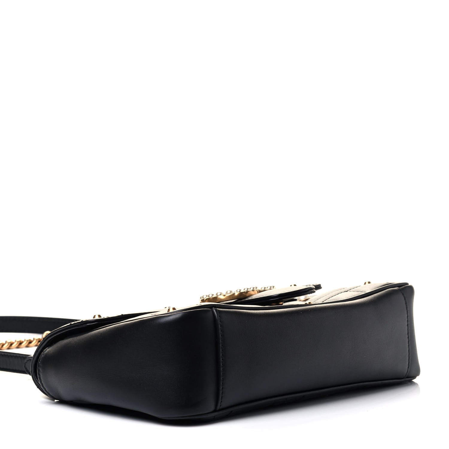 Gucci Calfskin Matelasse Studded Small Pearly GG Marmont Shoulder Bag Black 3 of 4