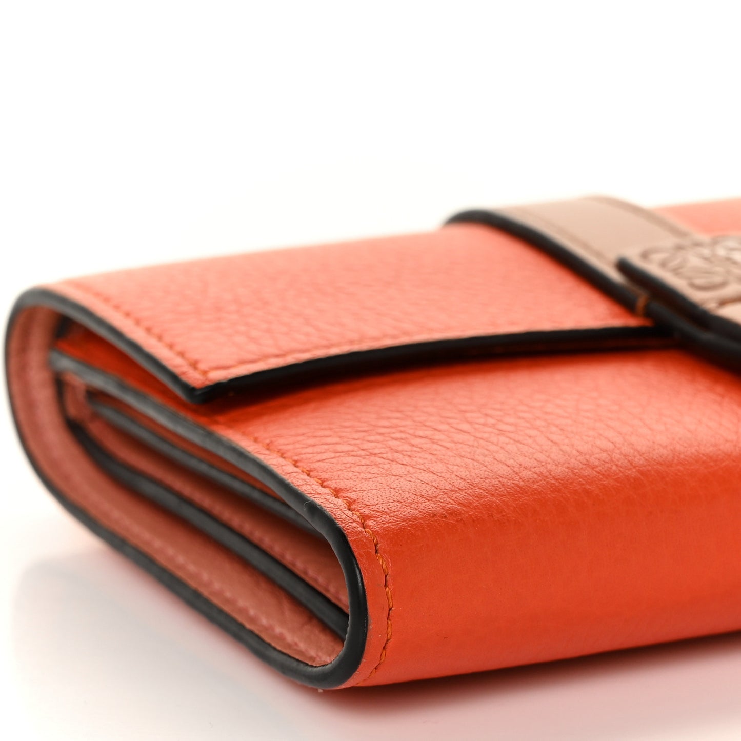 Grained Calfskin Small Vertical Wallet Orange Tan