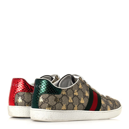 Gucci GG Supreme Monogram Bees Ayers Web Womens Ace Sneakers 39.5 Beige Oro Green Red 4 of 10