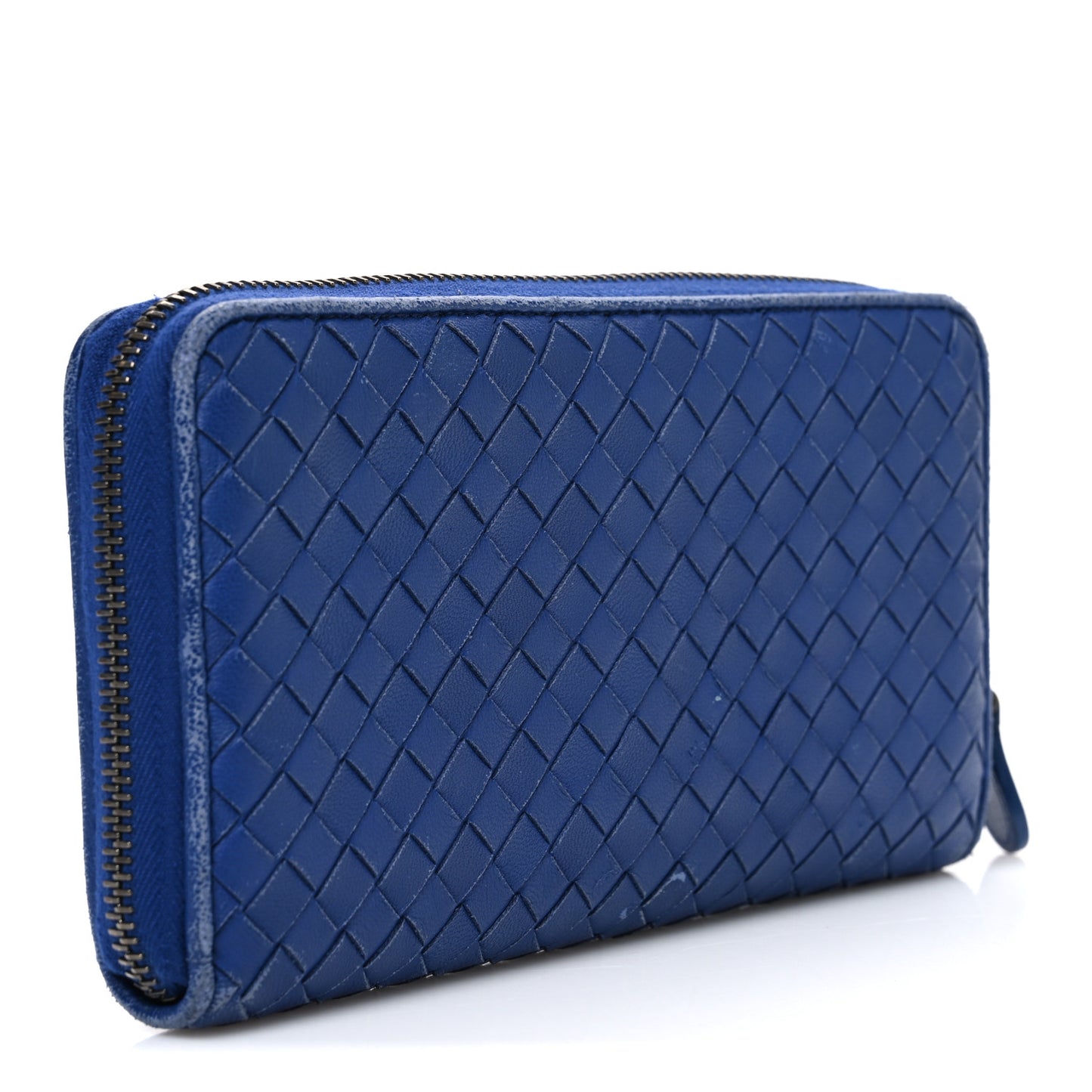 Nappa Intrecciato Zip Around Wallet Cobalt