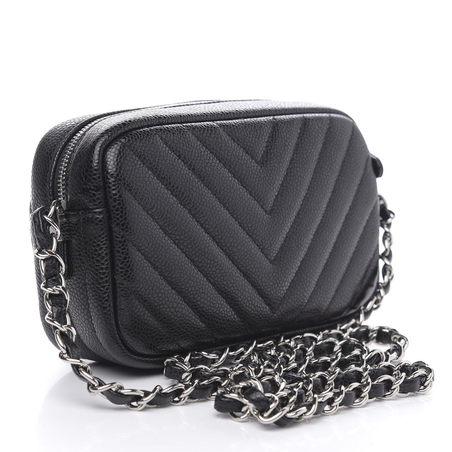 Caviar Chevron Quilted Camera Case Black