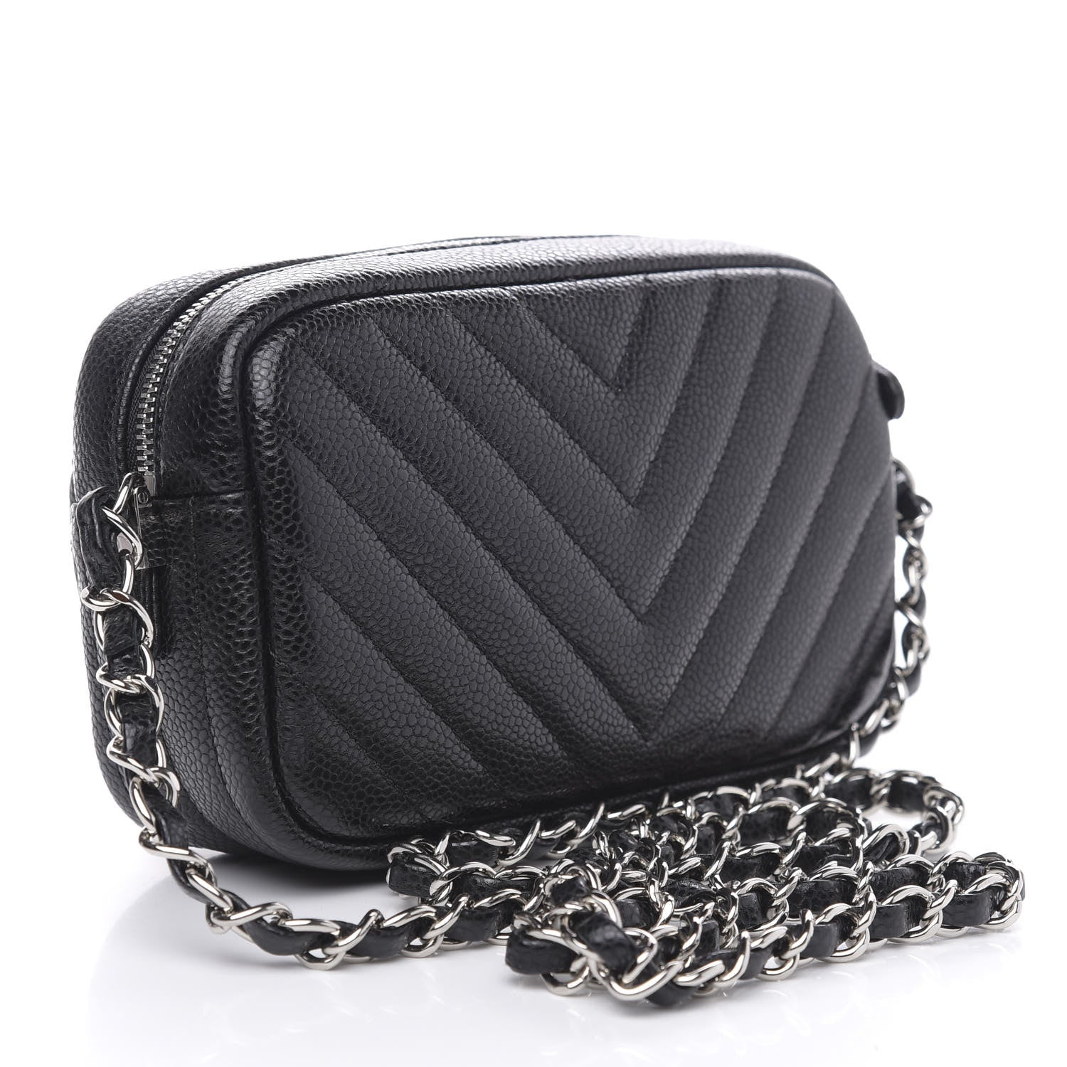 Chanel Caviar Chevron Quilted Camera Case Black 3 of 10
