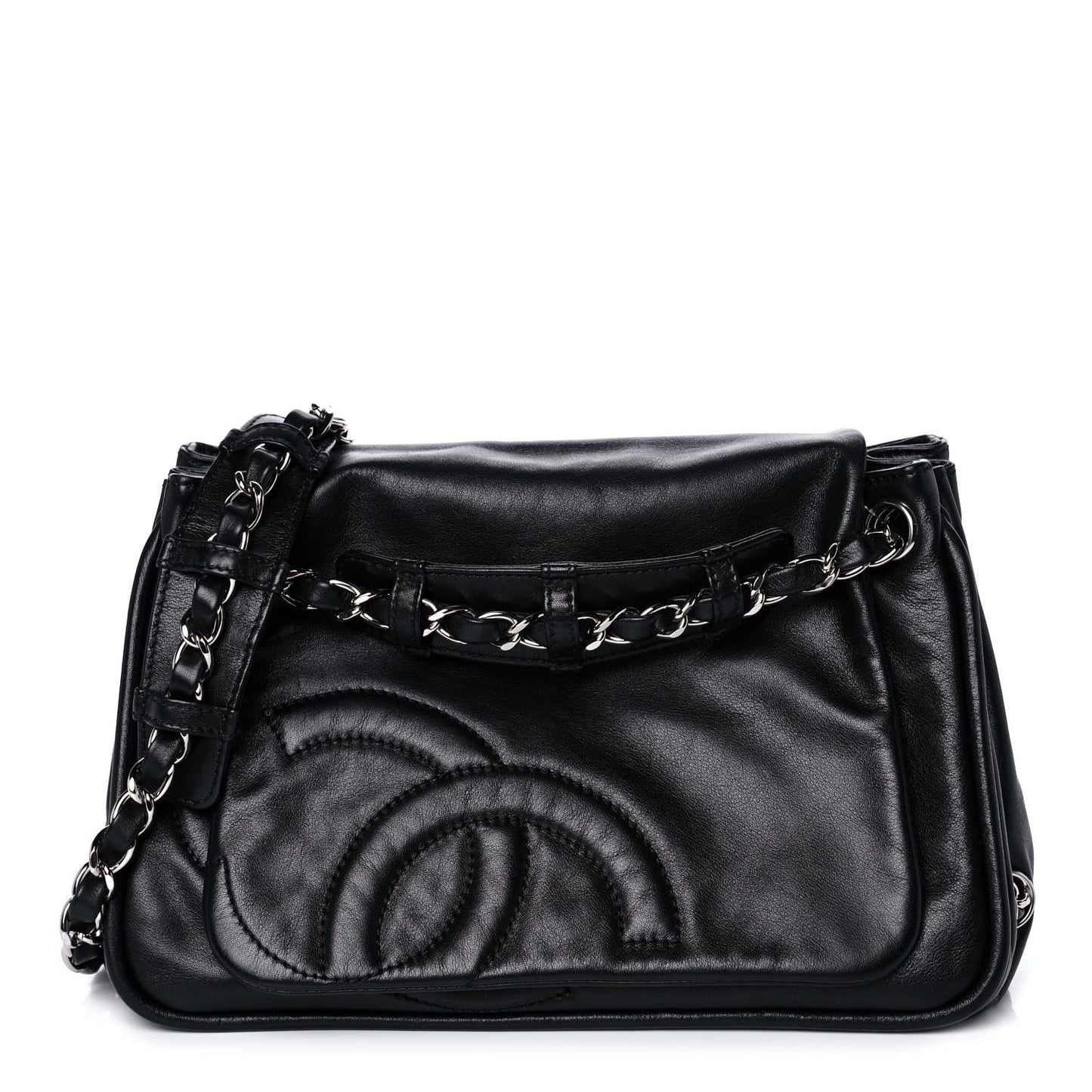 Calfskin CC Accordion Flap Black