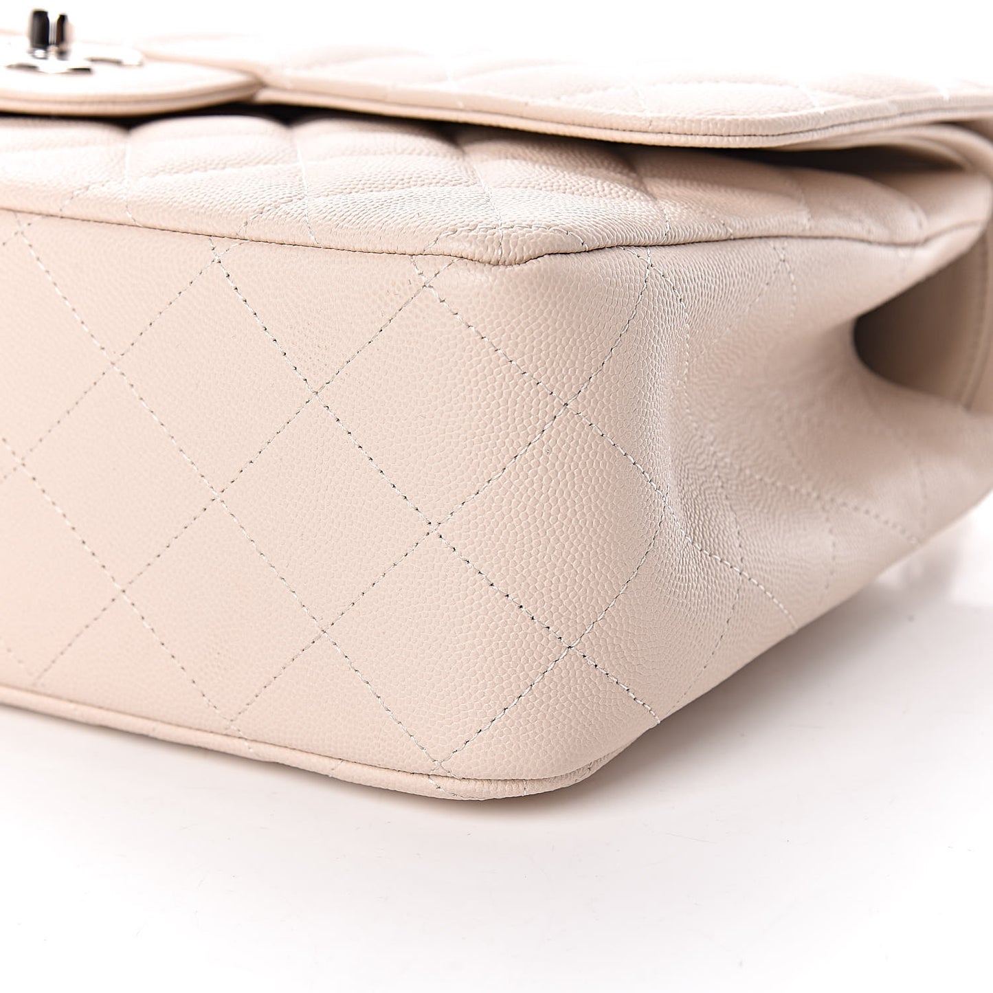 Caviar Quilted Jumbo Double Flap Light Beige