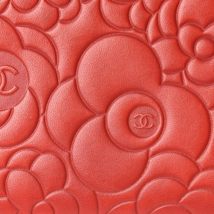 Chanel Lambskin Camellia Embossed Wallet On Chain WOC Red 15 of 17