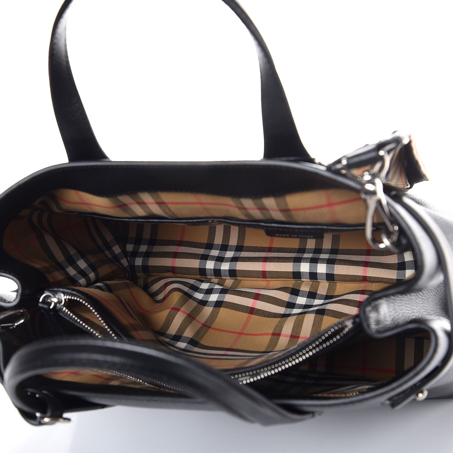 Burberry Derby Calfskin House Check Medium Banner Tote Black 5 of 8