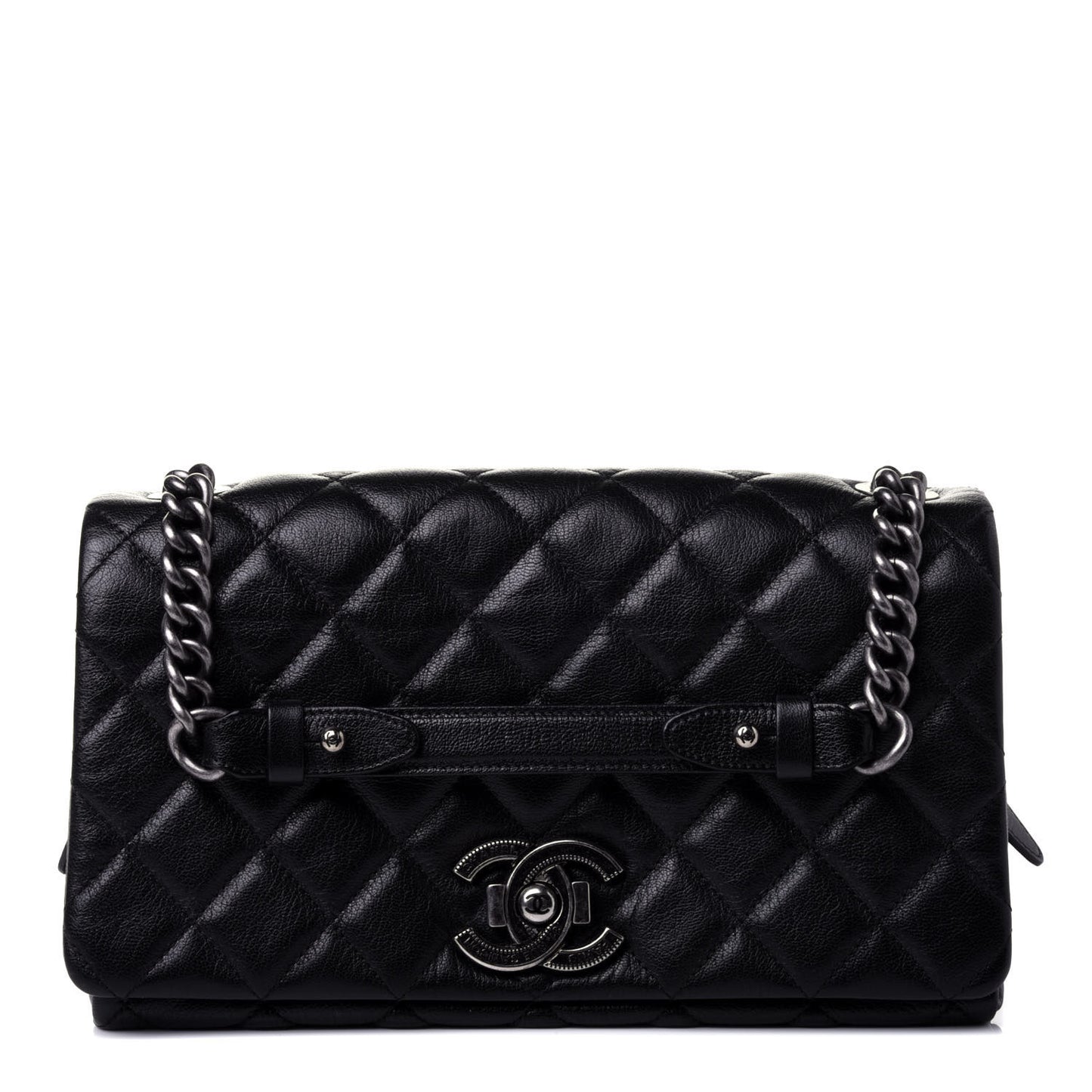 Goatskin Quilted Medium City Rock Flap Black