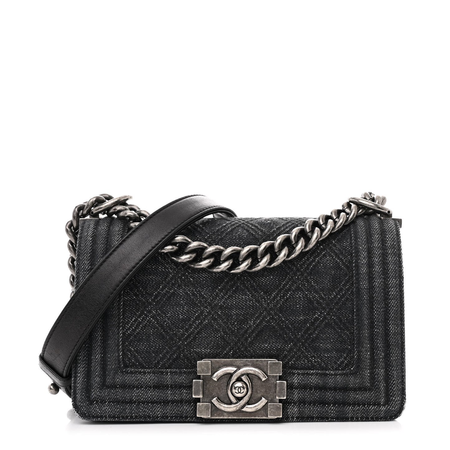 Denim Quilted Small Boy Flap Black