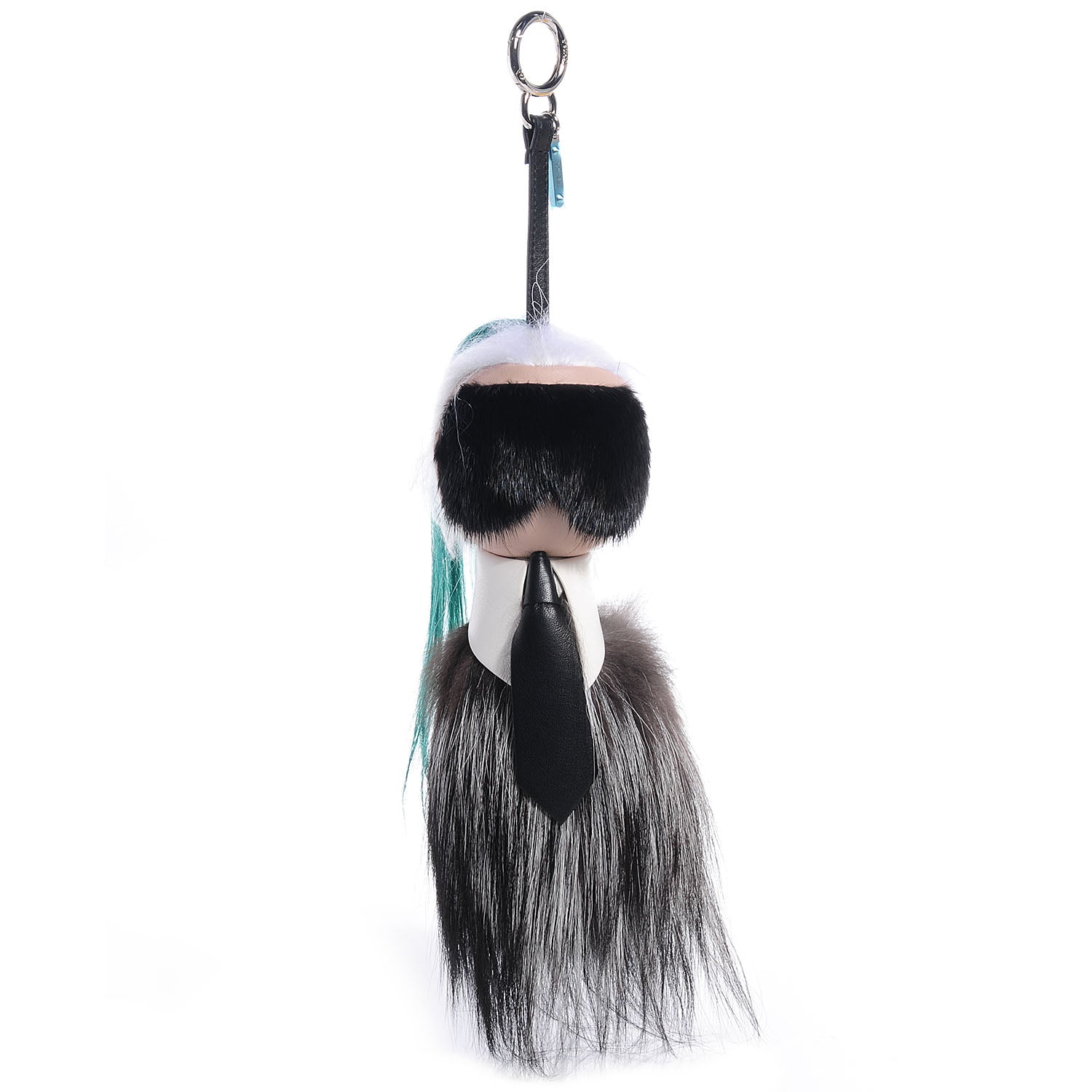 Fendi Fox Mink Goat Fur Karlito Bag Charm Black White Verde 1 of 5