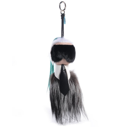 Fendi Fox Mink Goat Fur Karlito Bag Charm Black White Verde 1 of 5
