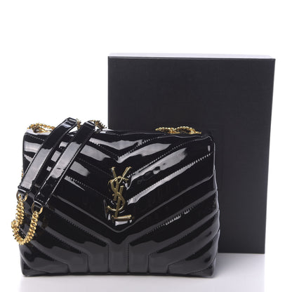Saint Laurent Patent Y Quilted Monogram Small Loulou Chain Satchel Black 10 of 10
