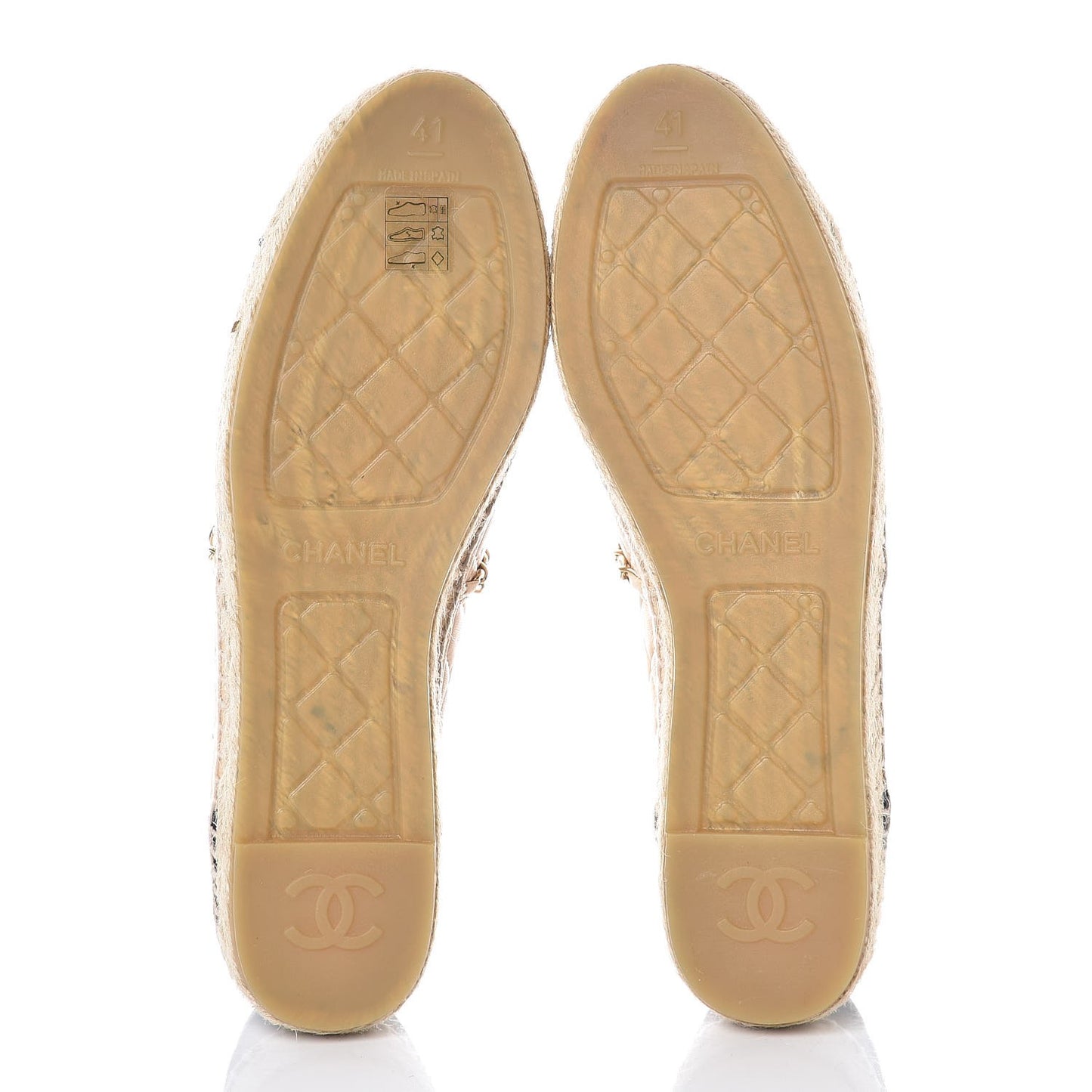 Lambskin Grosgrain Quilted CC Chain Espadrilles 41 Beige Black