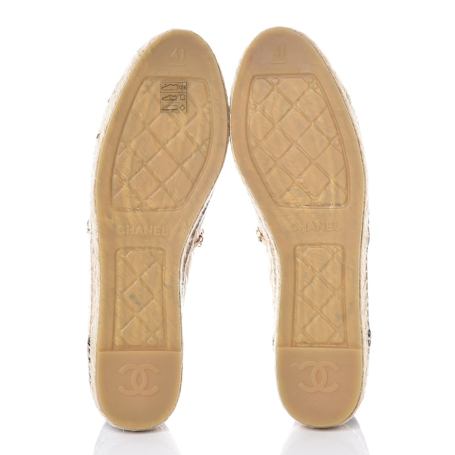 Chanel Lambskin Grosgrain Quilted CC Chain Espadrilles 41 Beige Black 7 of 11