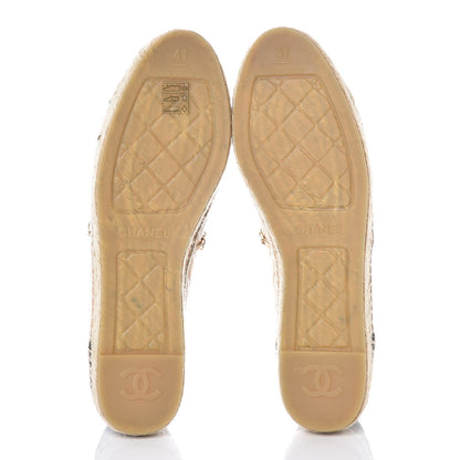 Chanel Lambskin Grosgrain Quilted CC Chain Espadrilles 41 Beige Black 7 of 11